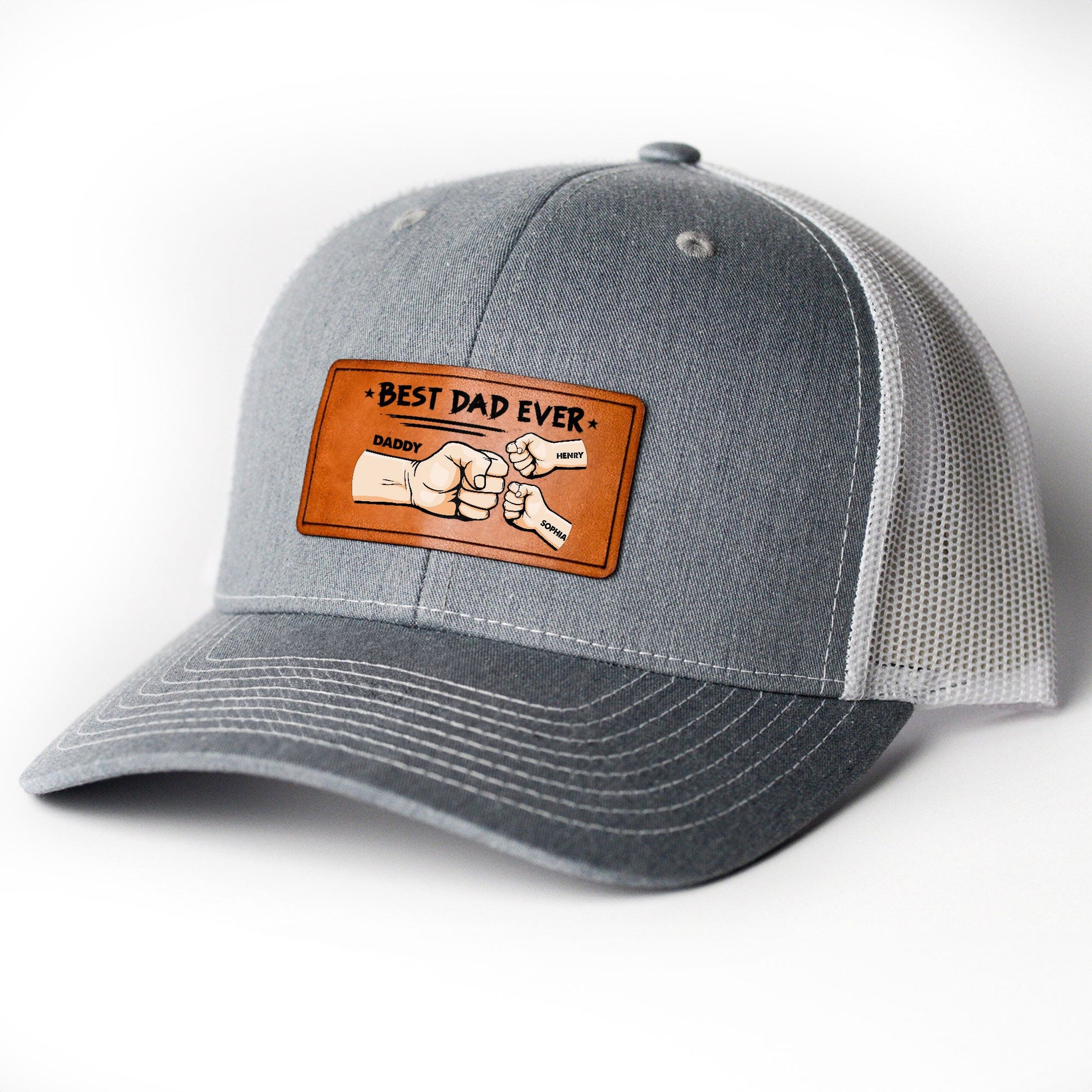 personalized-best-dad-ever-leather-patch-trucker-hat-custom-fathers-day-gift