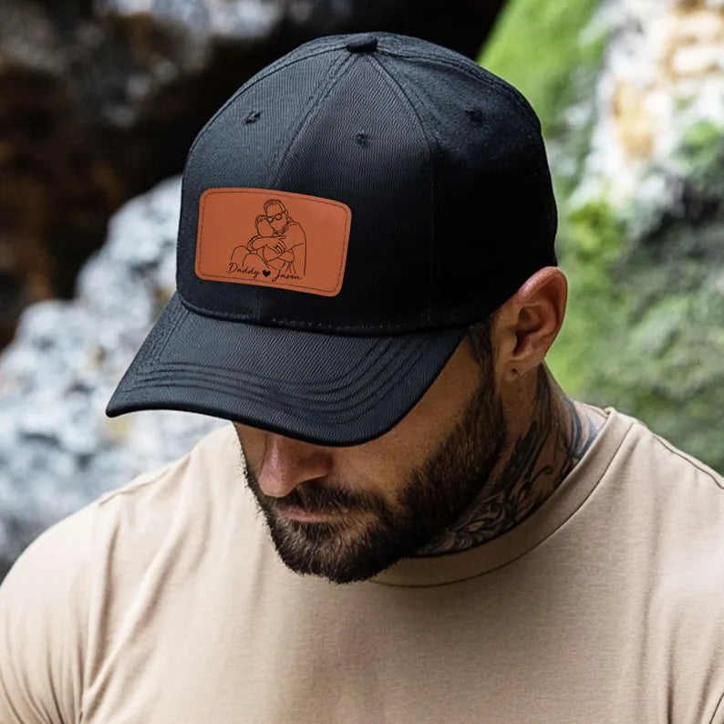 custom-line-art-portrait-embroidered-hat-personalized-fathers-day-gift