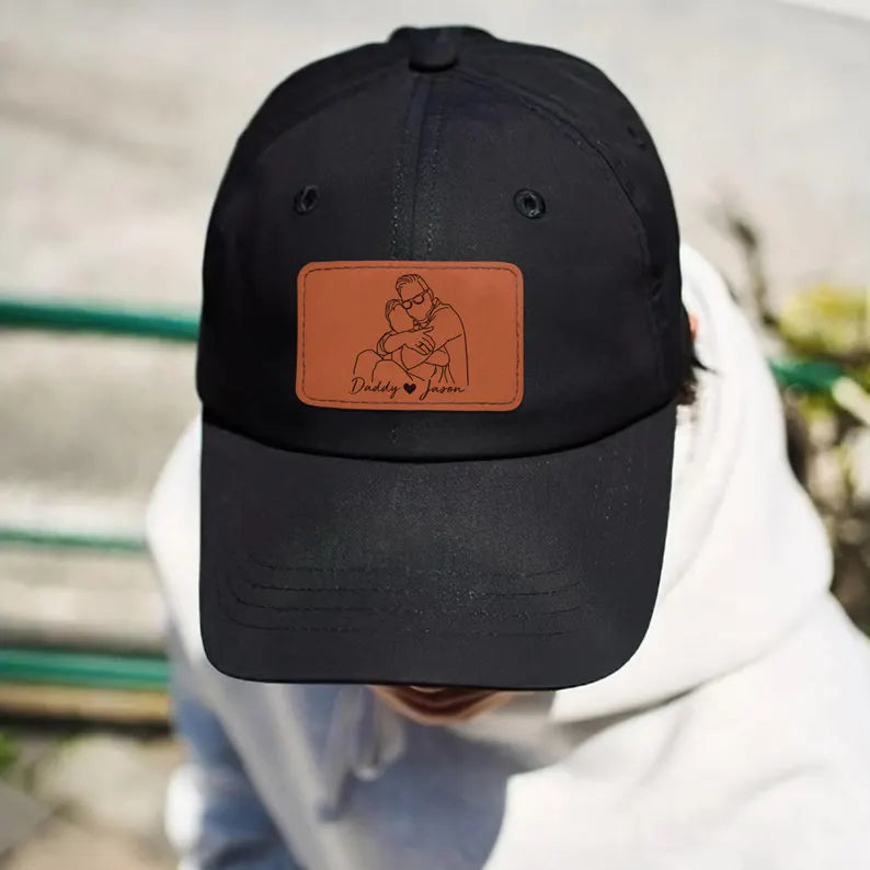 custom-line-art-portrait-embroidered-hat-personalized-fathers-day-gift