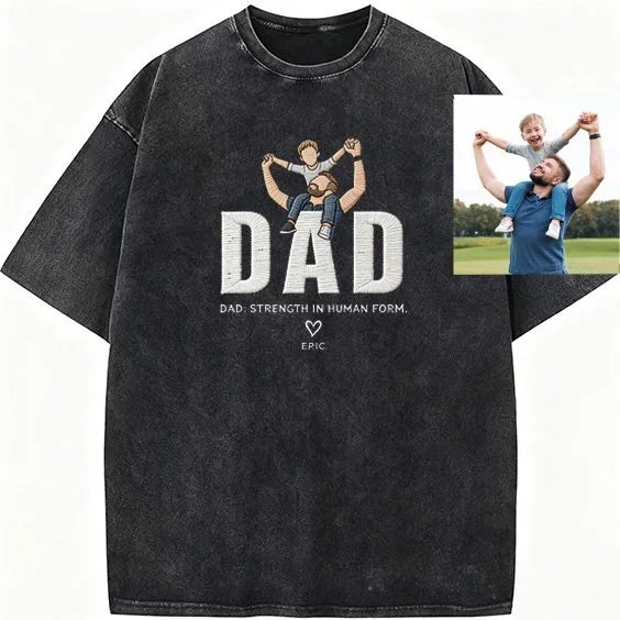 custom-portrait-embroidered-vintage-washed-t-shirt-dad-strength-in-human-form-fathers-day-gift