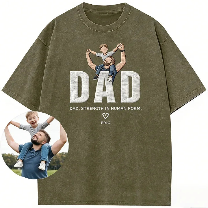 custom-portrait-embroidered-vintage-washed-t-shirt-dad-strength-in-human-form-fathers-day-gift
