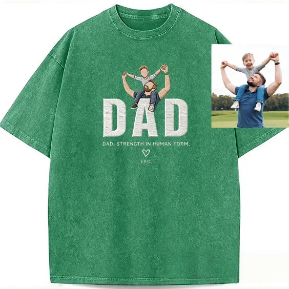 custom-portrait-embroidered-vintage-washed-t-shirt-dad-strength-in-human-form-fathers-day-gift