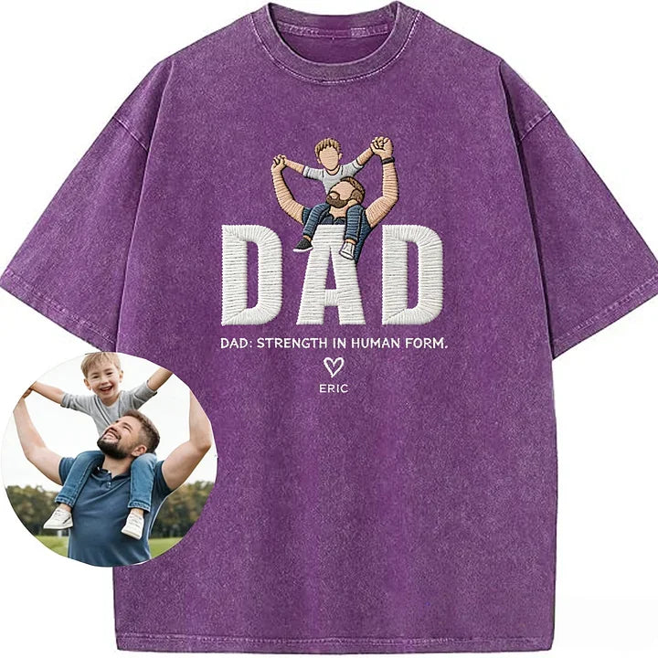 custom-portrait-embroidered-vintage-washed-t-shirt-dad-strength-in-human-form-fathers-day-gift