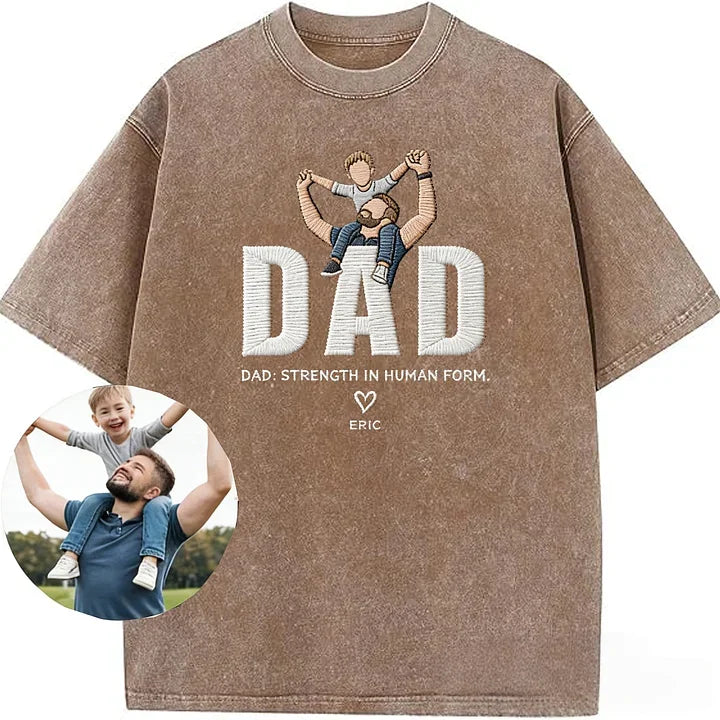 custom-portrait-embroidered-vintage-washed-t-shirt-dad-strength-in-human-form-fathers-day-gift