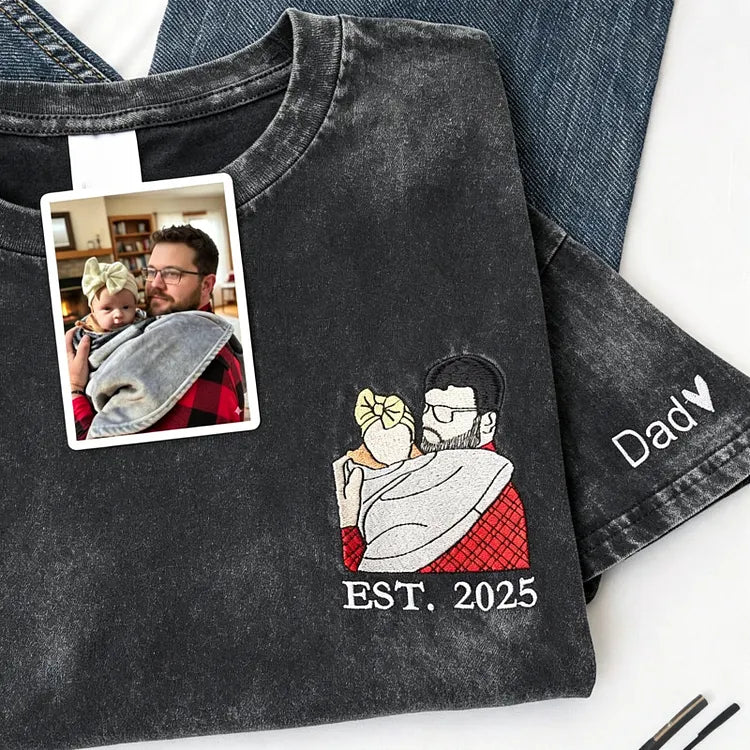 custom-washed-dad-t-shirt-with-kid-portrait-embroidery-personalized-fathers-day-gift