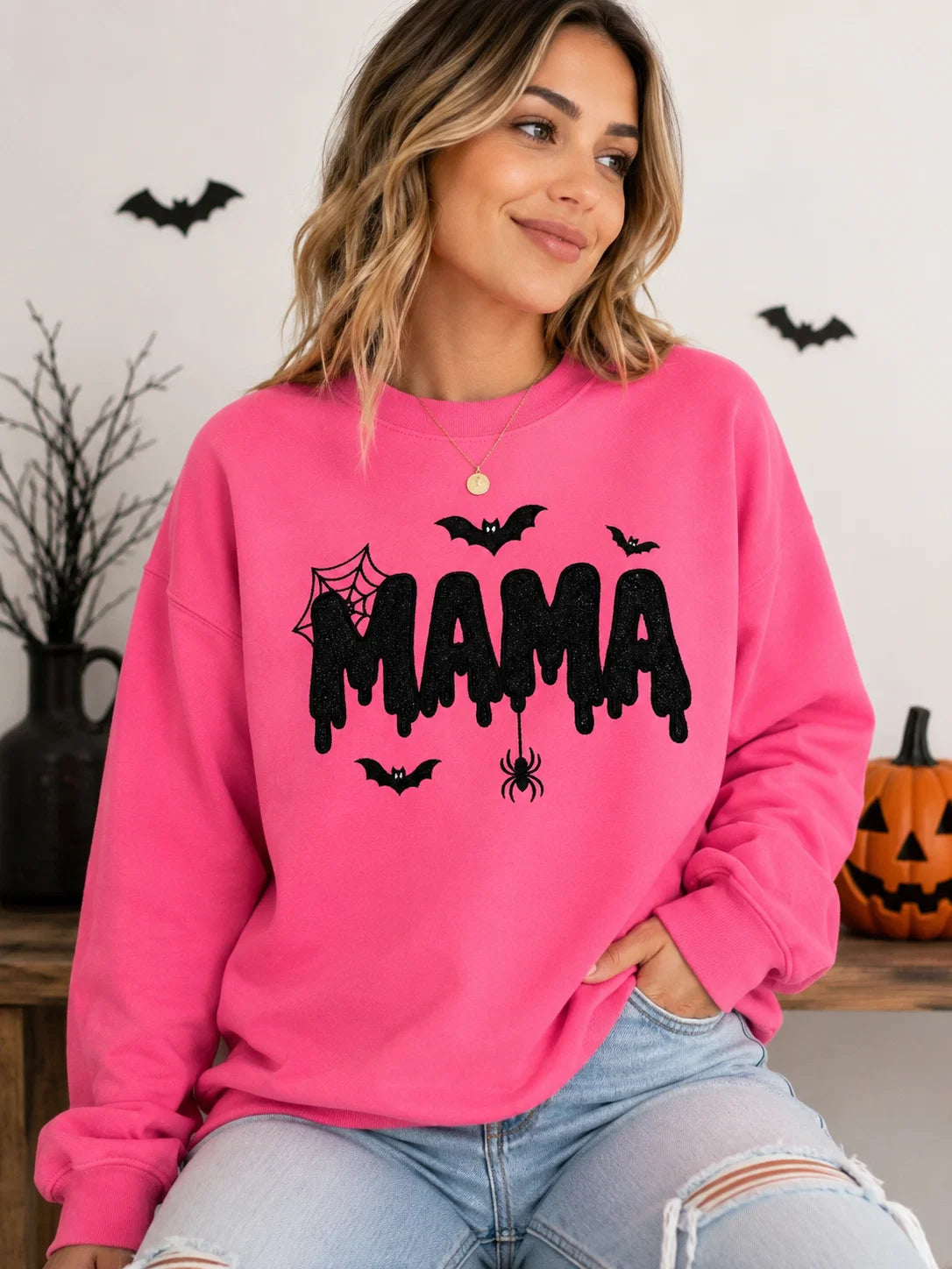 custom-spooky-mama-sweatshirt-glitter-drip-mama-embroidered-crewneck-halloween-mom-gift