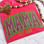 Custom Personalized Two Color Glitter Embroidered Mom T-Shirt | With Kids Names On Sleeve | Gift for Mom & Grandma