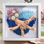 "Tulips & White Roses"-Personalized Mom Holding Hands Flower Shadow Box-Mother's Day Remembrance Frame, In Loving Memory Gift