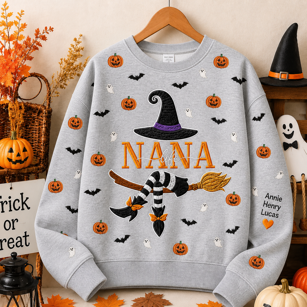custom-name-gingham-witch-embroidery-pumpkin-ghost-pattern-sweatshirt-personalized-halloween-pullover