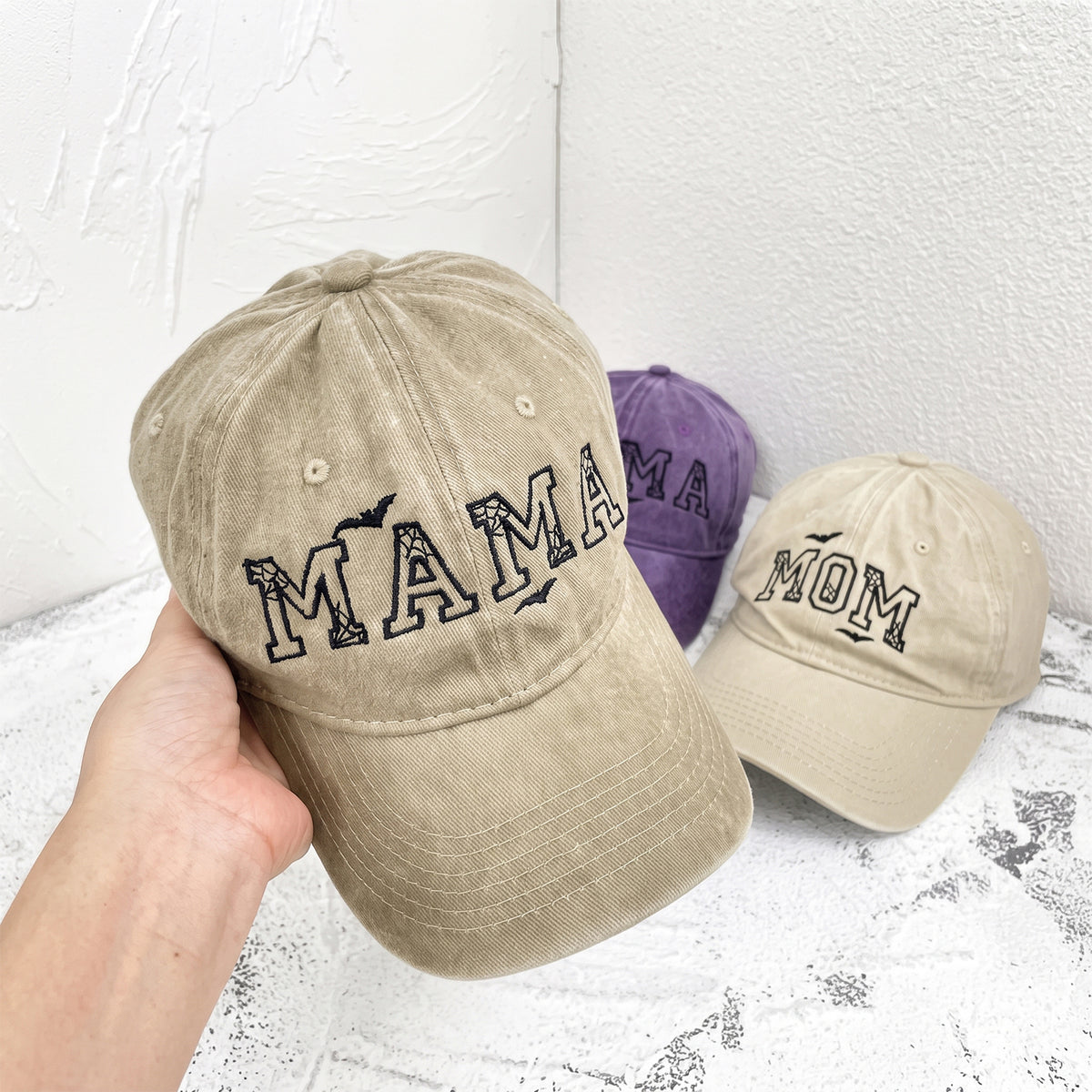 custom-halloween-family-embroidered-baseball-cap-personalized-hat-vintage-distressed-unisex-dad-mom-cap