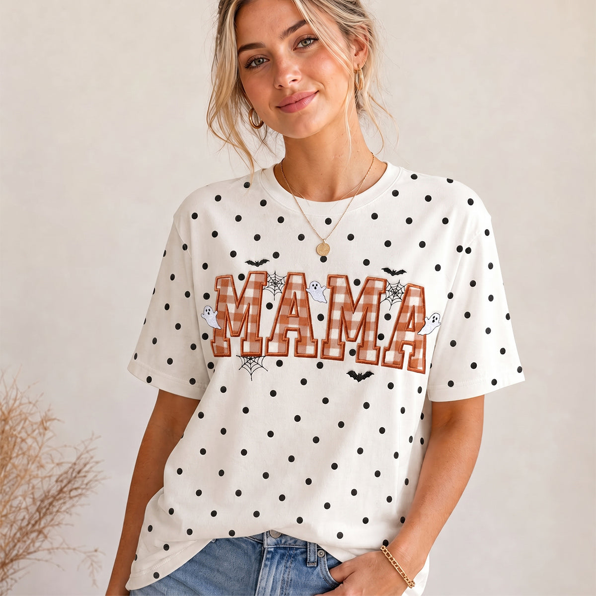 personalized-embroidered-halloween-polka-dot-sweatshirt-mama-dada-plaid-ghost-crewneck