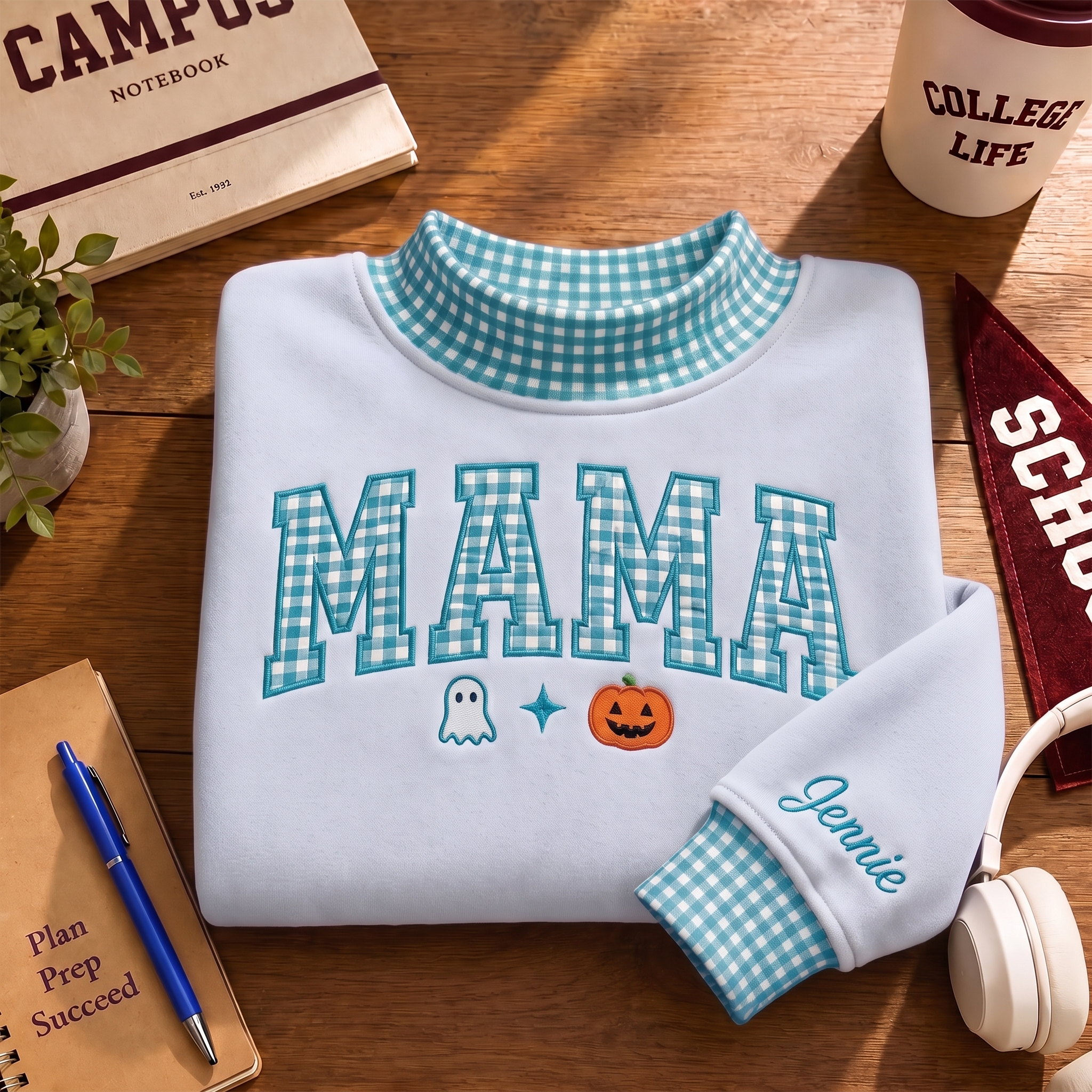 personalized-gingham-mama-embroidery-sweatshirt-halloween-mockneck-with-cuff-custom-name