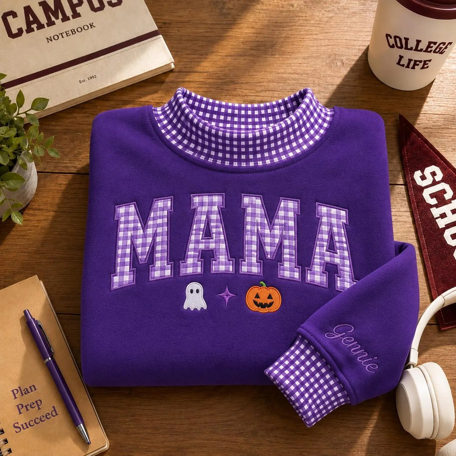personalized-gingham-mama-embroidery-sweatshirt-halloween-mockneck-with-cuff-custom-name