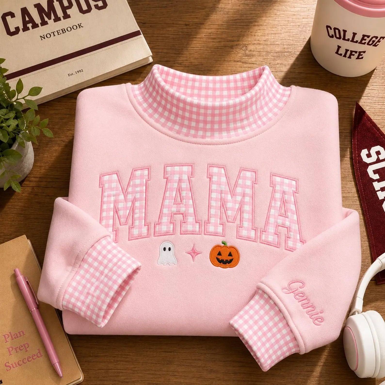 personalized-gingham-mama-embroidery-sweatshirt-halloween-mockneck-with-cuff-custom-name