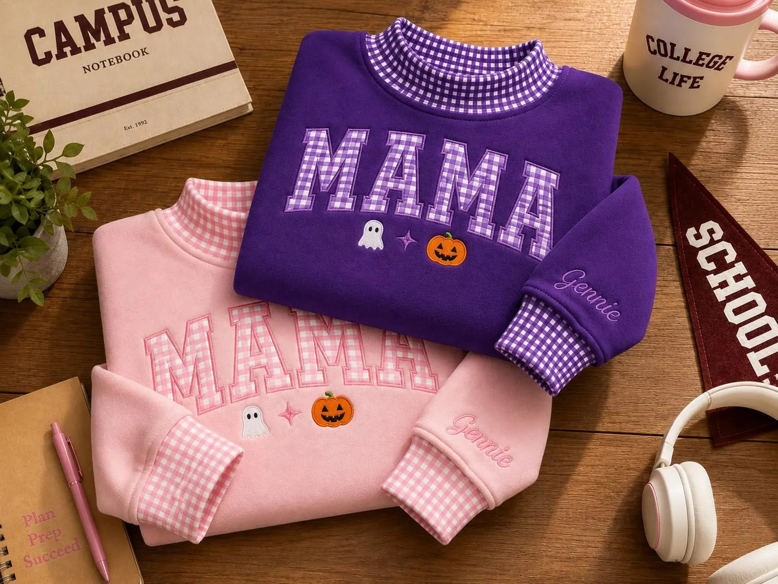 personalized-gingham-mama-embroidery-sweatshirt-halloween-mockneck-with-cuff-custom-name