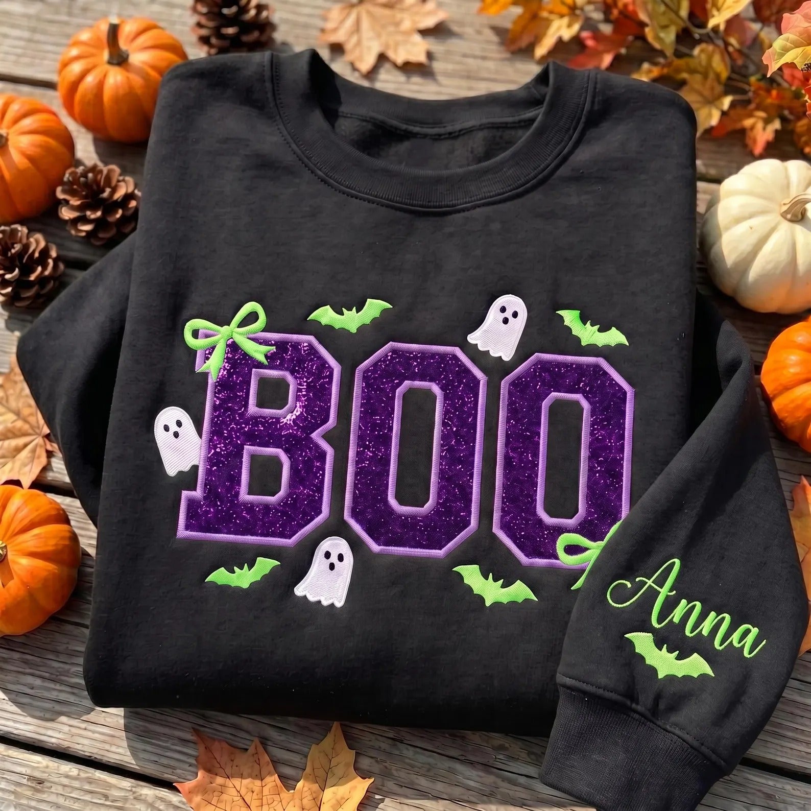 personalized-boo-glitter-applique-halloween-sweatshirt-custom-name-on-sleeve-ghost-crewneck