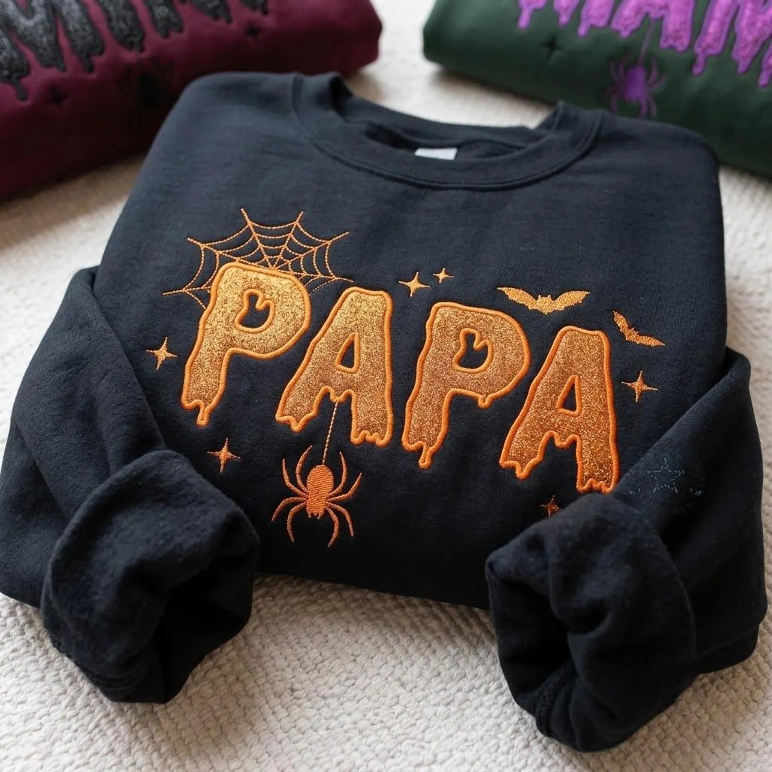 custom-spooky-mama-papa-glitter-crewneck-halloween-embroidered-sweatshirt