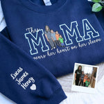 Custom This Mama Wears Her Heart On Her Sleeve Photo Embroidered Sweatshirt, Mother's Day Gift