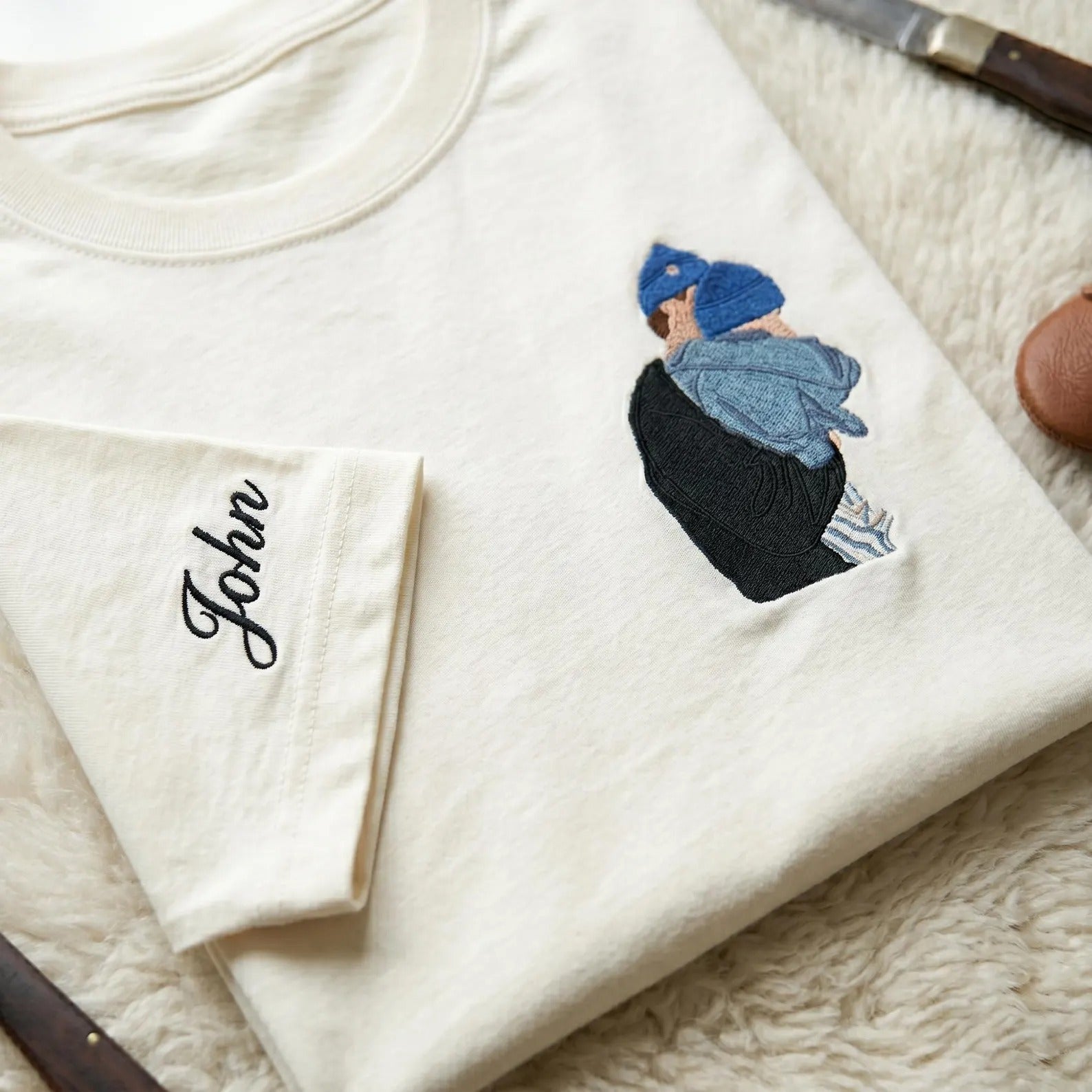 custom-dad-baby-portrait-embroidered-t-shirt-with-name-on-sleeve-fathers-day-gift-for-dad