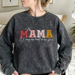 Custom Embroidered Heart on Sleeve Personalized Mommy/Grandma Washed Sweatshirt | Mother's Day Gift for Mom & Grandma