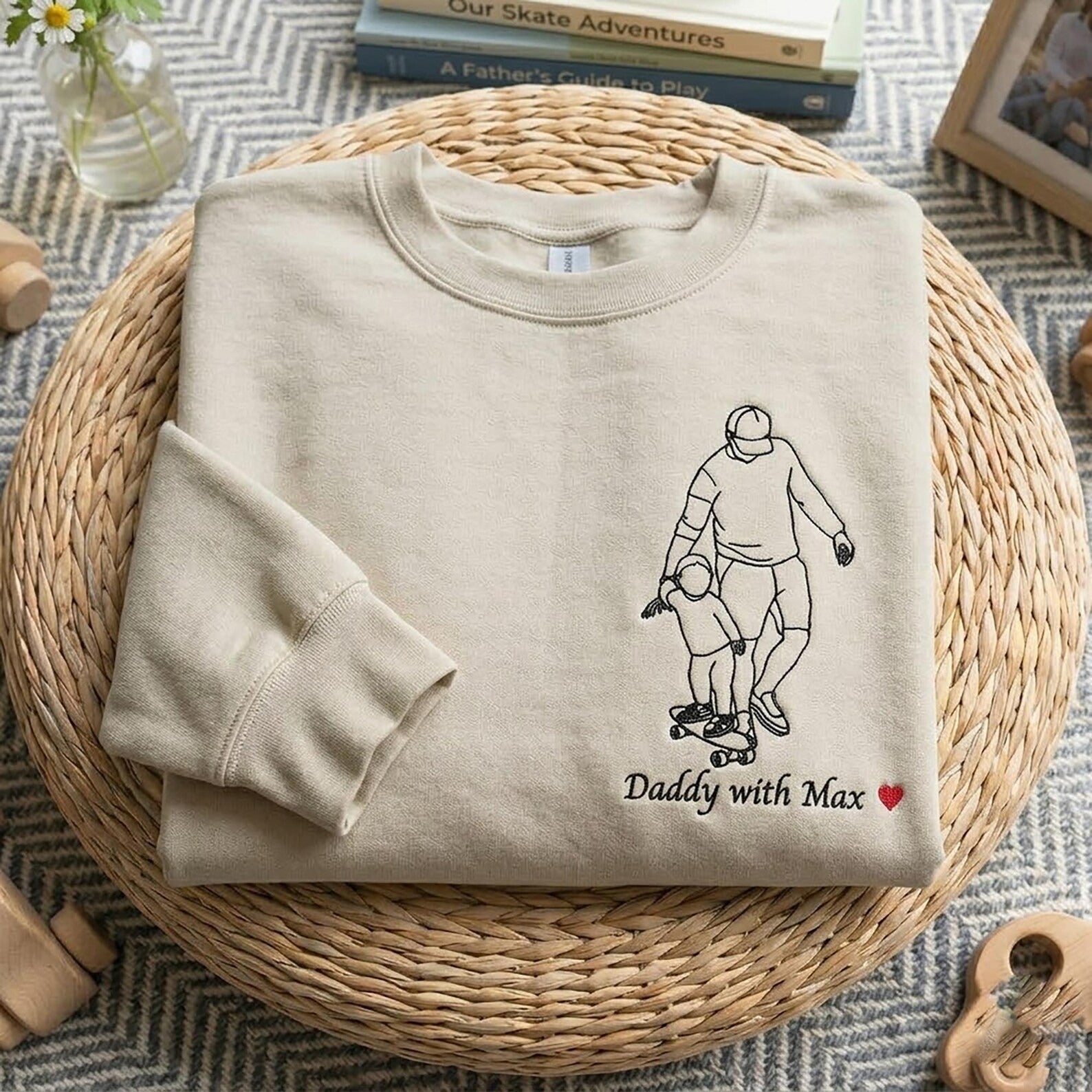 custom-dad-portrait-outline-embroidered-tee-personalized-sweatshirt-with-kids-names-fathers-day-grandpa-gift