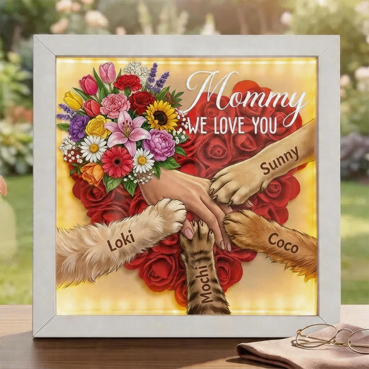 mixed-bouquet-personalized-pet-paw-human-hand-holding-shadow-box-mothers-day-remembrance-frame-in-loving-memory-gift