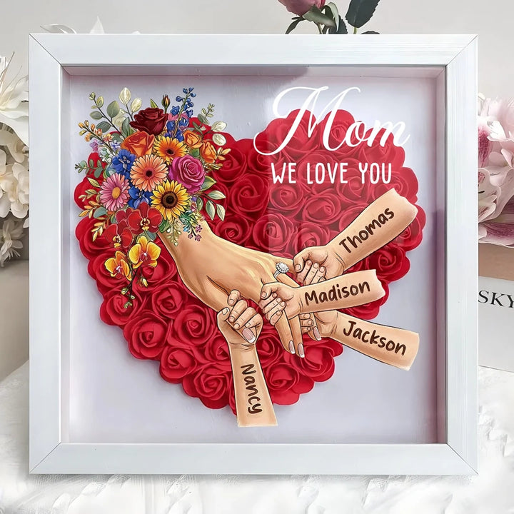 Personalized Mom Holding Hands Shadow Box-Mother's Day Flower Frame